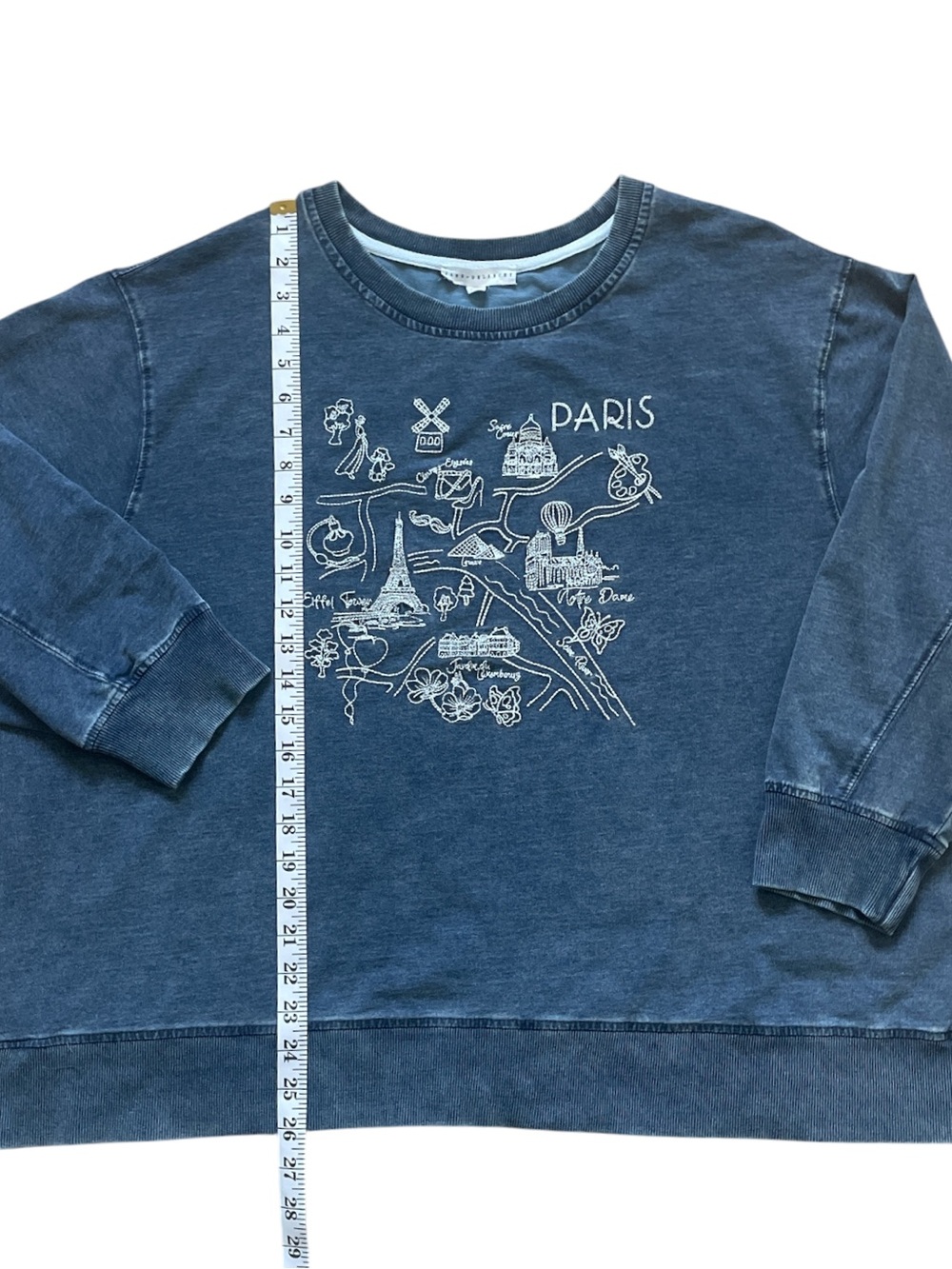 Jane + Delancey Embroidered Paris Map Crew Sweatshirt Soft Cozy Blue 3X - Picture 8 of 9